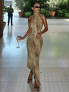 Leopard Halter Backless Maxi Dress