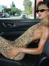 Leopard Halter Backless Maxi Dress